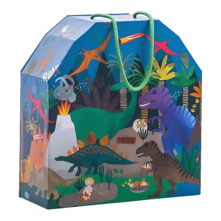 Cutie portabila cu figurine din lemn, Playbox Dino, 3 ani+, Floss & Rock 649048