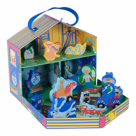 Cutie portabila cu figurine din lemn, Playbox Pets, 3 ani+, Floss & Rock 649055
