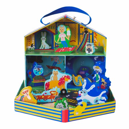 Cutie portabila cu figurine din lemn, Playbox Pets, 3 ani+, Floss & Rock 649053