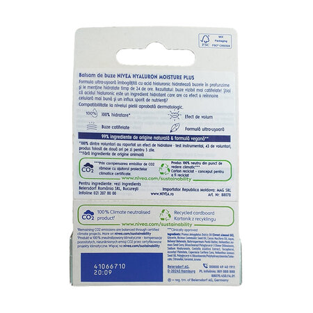 Balsam de buze cu acid hialuronic Hyaluron Moisture, 5.2 g, Nivea 649634