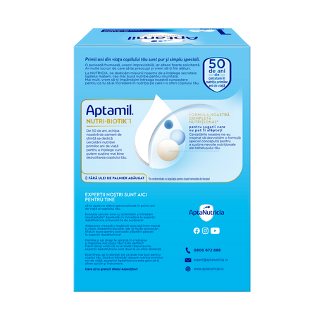 Lapte praf Nutri-Biotik 1, 0-6 luni, 1200 g, Aptamil 689508