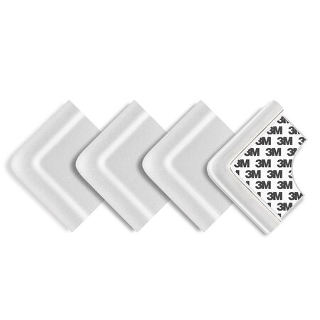 Set 4 protectii de colturi din spuma poliuretan, cu banda adeziva, Alb, 0-24 luni, Reer 649718