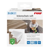 Set 4 protectii de colturi din spuma poliuretan, cu banda adeziva, Alb, 0-24 luni, Reer