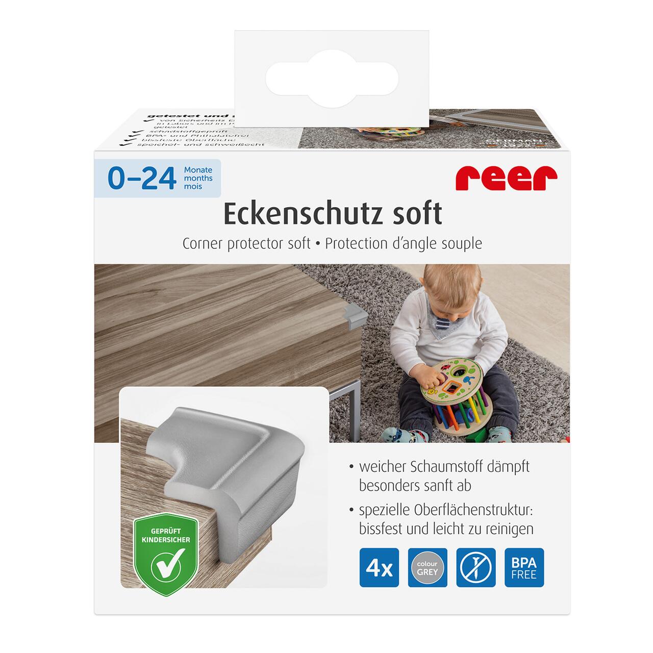 Set 4 protectii de colturi din spuma poliuretan, cu banda adeziva, 3 m, Gri, Reer