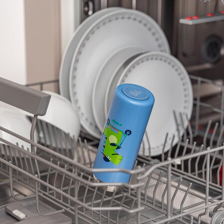 Sticla de baut din otel inoxidabil cu pai din silicon pentru copii, Albastru, 350 ml, Reer 649805