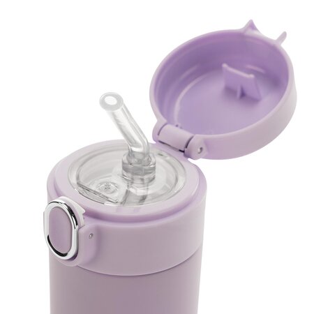 Sticla de baut din otel inoxidabil cu pai din silicon pentru copii, Violet, 350 ml, Reer 649810