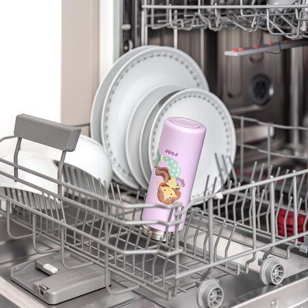 Sticla de baut din otel inoxidabil cu pai din silicon pentru copii, Violet, 350 ml, Reer 649809