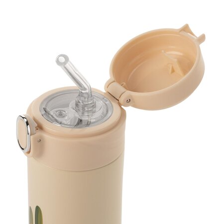 Sticla de baut din otel inoxidabil cu pai din silicon pentru copii, Alb-Crem, 350 ml, Reer 649813