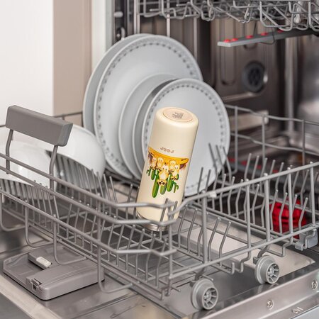 Sticla de baut din otel inoxidabil cu pai din silicon pentru copii, Alb-Crem, 350 ml, Reer 649812