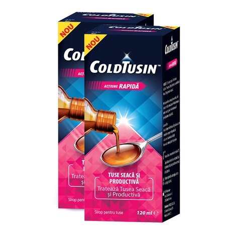 Pachet sirop de tuse pentru adulti Coldtusin, 120 ml + 120 ml, Perrigo