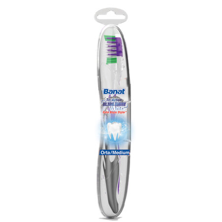 Periuta dinti+ etui calatorie Tri Action Ultra White, Medium, Banat