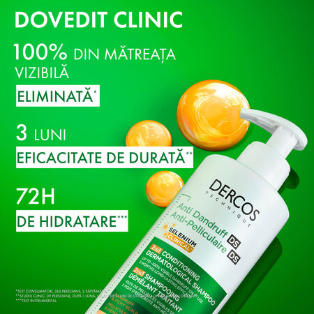 Sampon si balsam 2 in 1, antimatreata si pentru scalp cu senzatie de mancarime Dercos, 390 ml, Vichy 812913