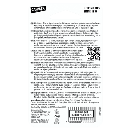 Balsam reparator pentru buze uscate si crapate Classic, 7.5 g, Carmex 668372