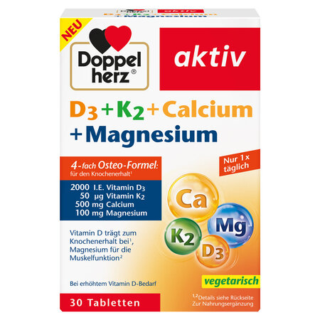 D3 + K2 + Calciu + Magneziu Aktiv, 30 tablete, Doppelherz