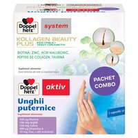 Pachet Kollagen Beauty Plus, 10 flacoane + Unghii Puternice, 30 comprimate, Doppelherz