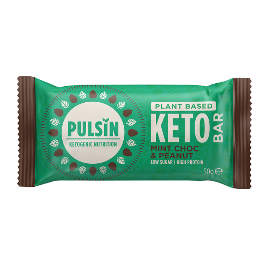 Baton proteic cu menta, chipsuri de ciocolata si arahide Keto, 50 g, Pulsin