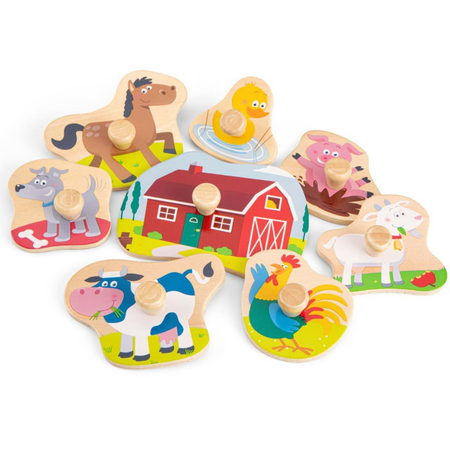 Puzzle din lemn pentru copii Ferma, 2 ani+, 9 piese, New Classic Toys 651107