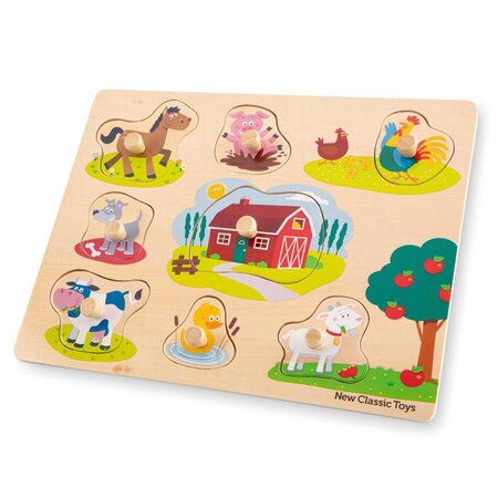 Puzzle din lemn pentru copii Ferma, 2 ani+, 9 piese, New Classic Toys