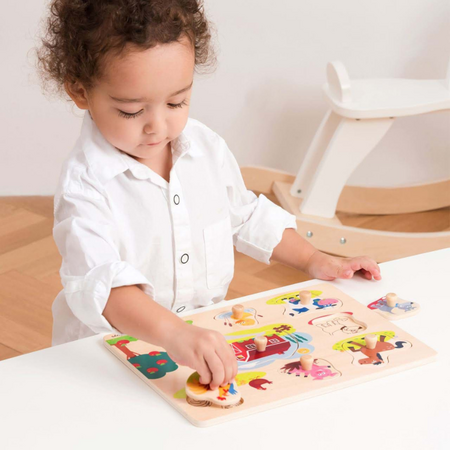 Puzzle din lemn pentru copii Ferma, 2 ani+, 9 piese, New Classic Toys 651106