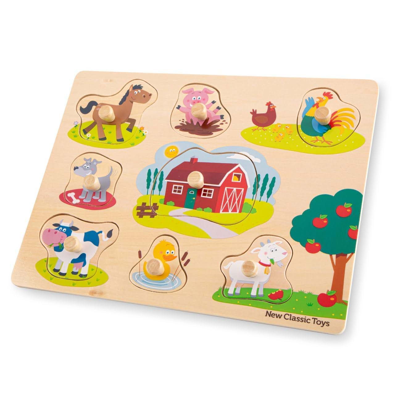 Puzzle din lemn pentru copii Ferma, 2 ani+, 9 piese, New Classic Toys