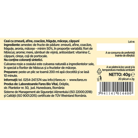 Ceai cu Fructe de padure, 20 plicuri, Fares 722643