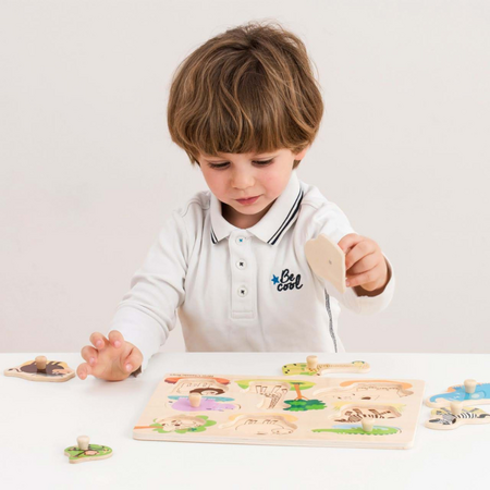 Puzzle din lemn pentru copii Safari, 2 ani+, 9 piese, New Classic Toys 651018
