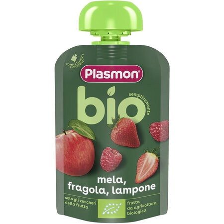 Piure Bio din capsune, zmeura si mere, 100 g, Plasmon