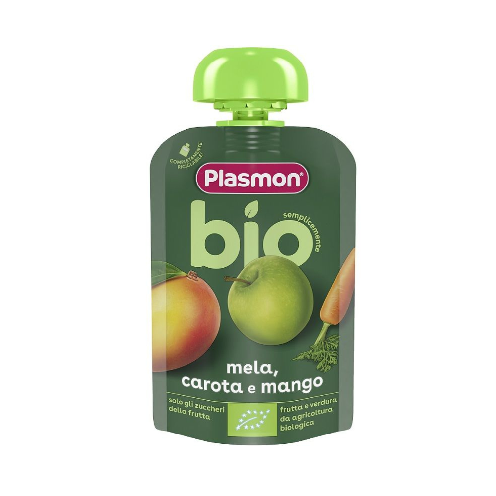 Piure Bio din morcov, mango si mere, + 6 luni, 100 g, Plasmon