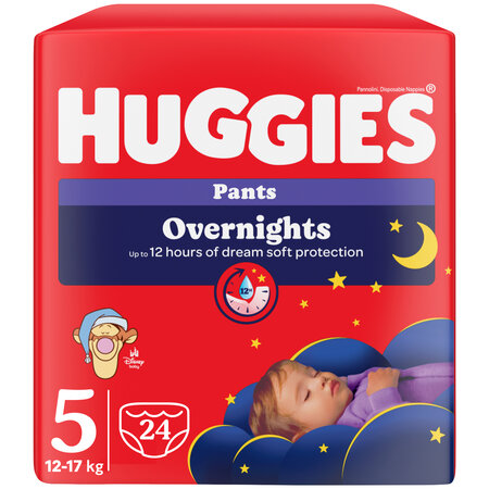Chilotei de noapte Elite Soft Overnights Nr.5, 12-17 kg, 24 bucati, Huggies