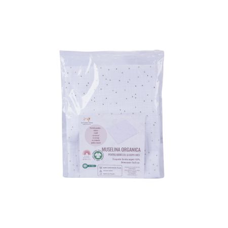 Muselina din bumbac organic cu bulinute Aurii, 75x75 cm, Alb, Fic Baby 764053