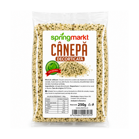 Seminte de canepa decorticata, 250 g, Spring Markt