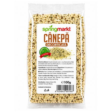 Eticheta Produs Seminte de canepa decorticata, 100 g, Spring Markt
