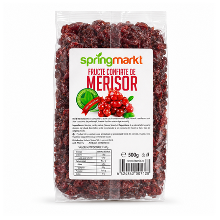 Fructe confiate de merisor, 500 g, Spring Markt