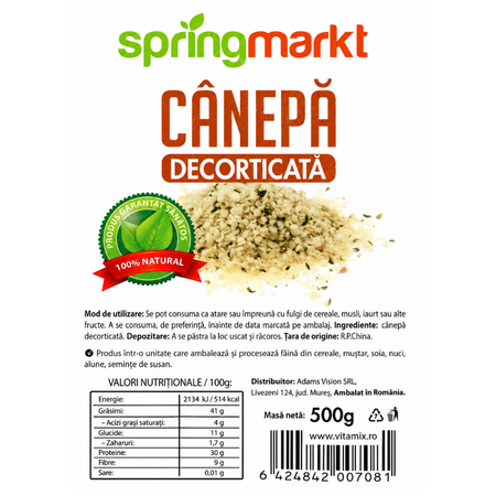 Seminte de canepa decorticata, 500 g, Spring Markt 794121