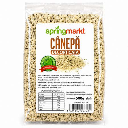 Seminte de canepa decorticata, 500 g, Spring Markt