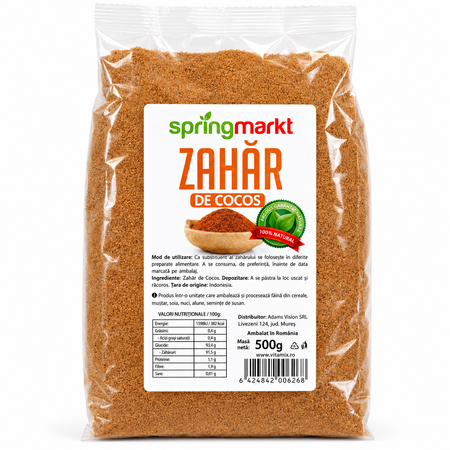 Eticheta Produs Zahar de cocos, 500 g, Spring Markt