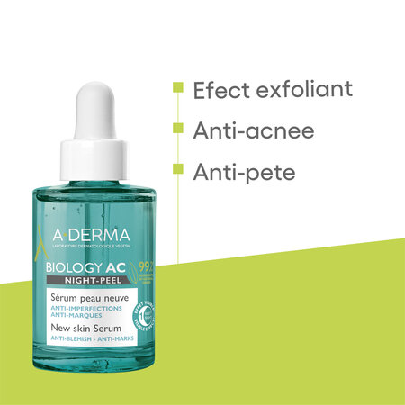 Serum peeling de noapte Biology AC, 30 ml, A-Derma 653607