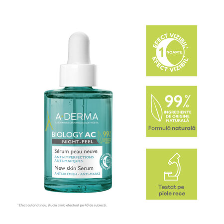 Serum peeling de noapte Biology AC, 30 ml, A-Derma 653610