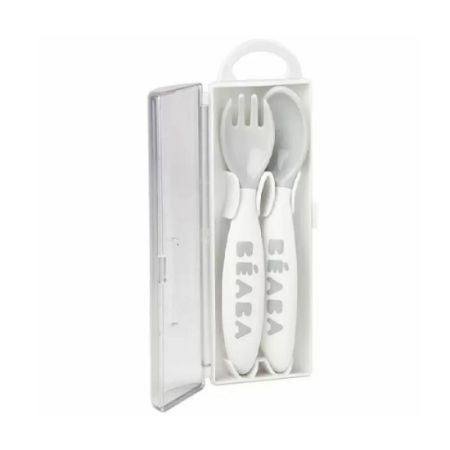Set lingurita si furculita ergonomica, gri, Beaba 457439