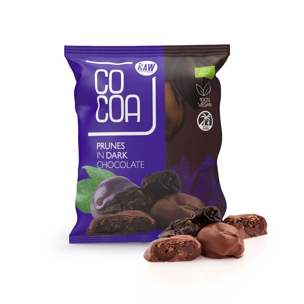 Prune in ciocolata neagra Bio, 70 g, Cocoa