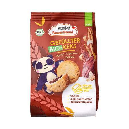 Biscuiti Bio cu crema caju cacao si curmale, +3 ani, 120 g, Fruchtbar