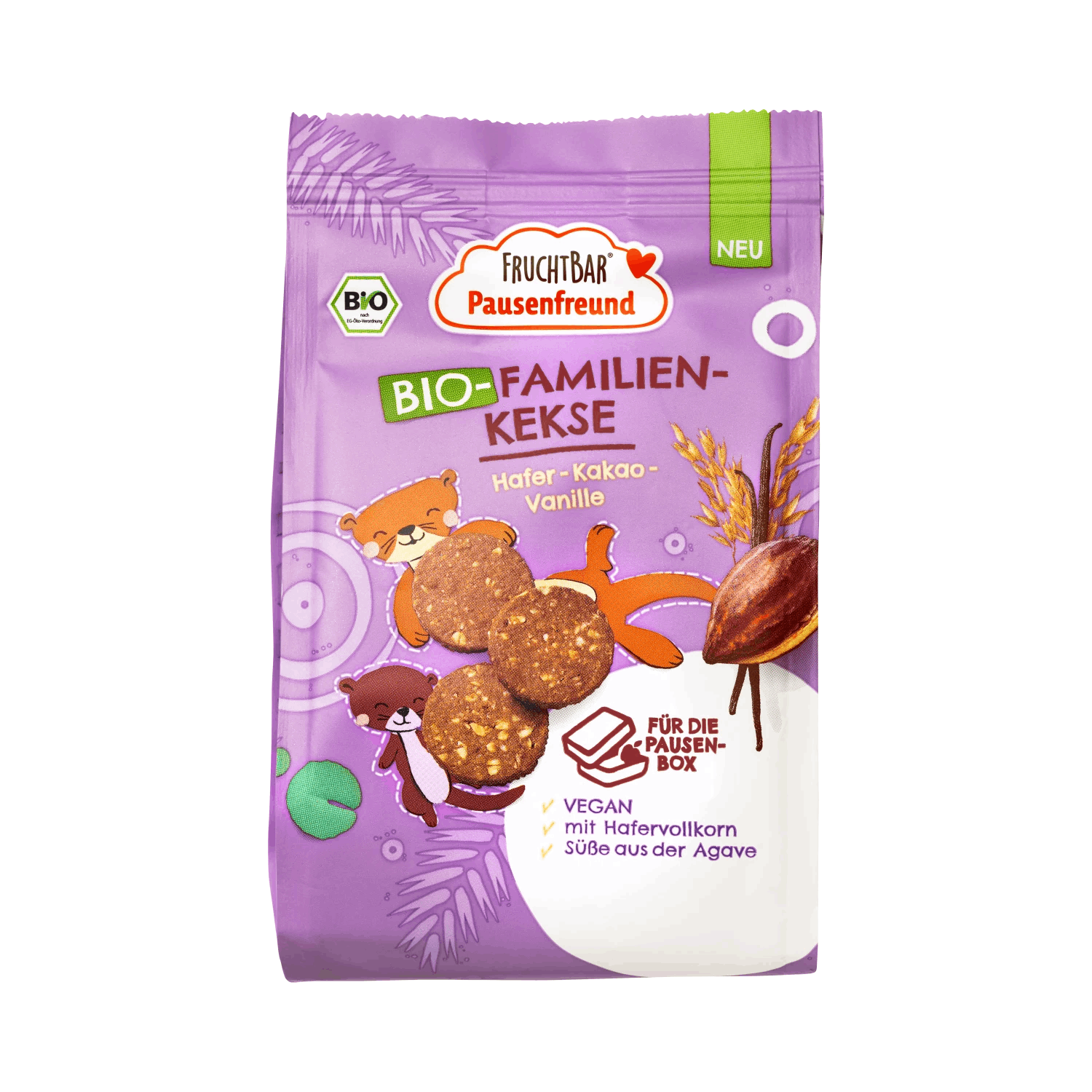 Biscuiti Bio din ovaz, vanilati cu cacao Family, 125 g, Frucht Bar