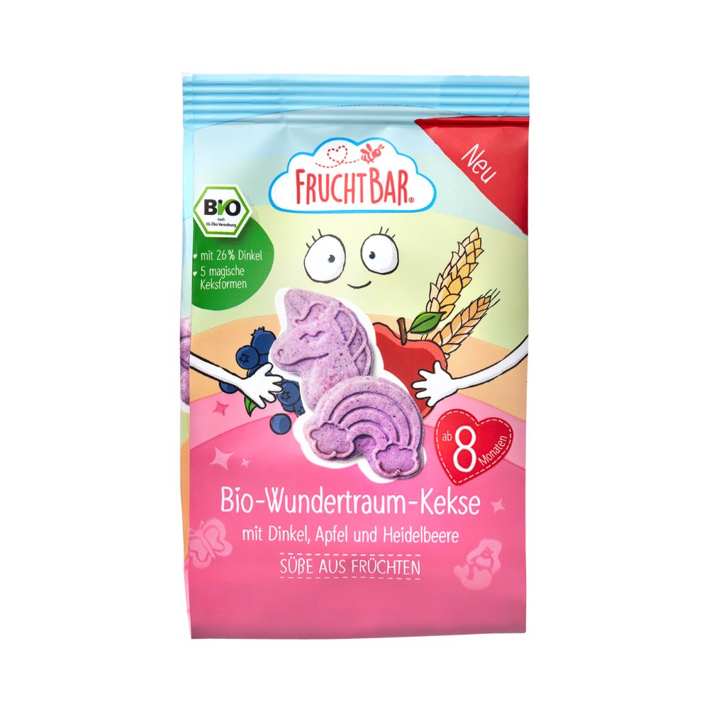 Biscuiti Bio Wonderdream cu spelta afine si banane, +8 luni, 100 g, Frucht Bar