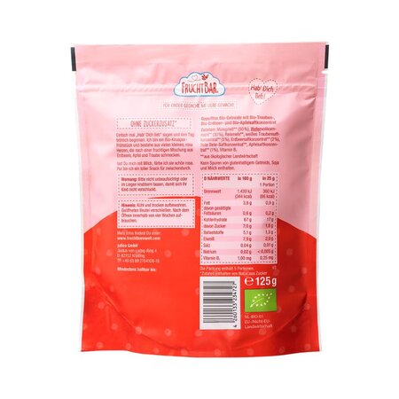 Cereale Bio inimioare cu ovaz capsuni struguri mere, +12 luni, 125 g, Frucht Bar 654916