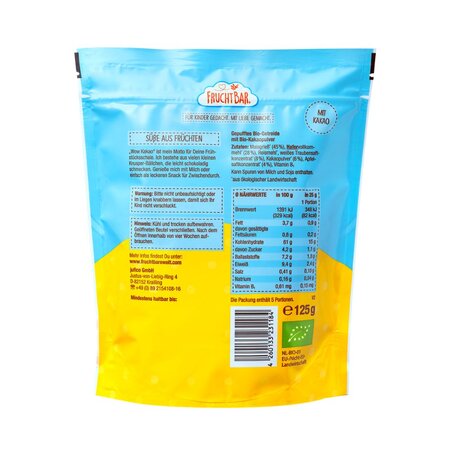 Cereale Bio din ovaz cu cacao, struguri, mere, +12 luni, 125 g, Frucht Bar 654948
