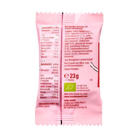 Gustare crunchy Bio cu capsuni, banane si mere, 12 luni+, 3x23 g, Frucht Bar 654976