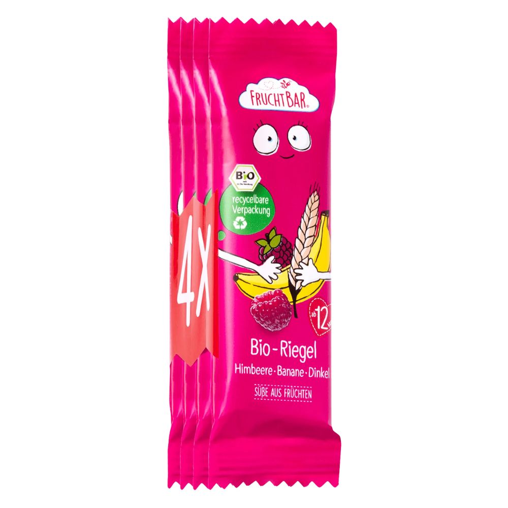 Gustare Bio cu zmeura, banana si spelta, +12 luni, 4x23g, Frucht Bar