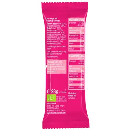 Gustare Bio cu zmeura, banana si spelta, +12 luni, 4x23g, Frucht Bar 698431