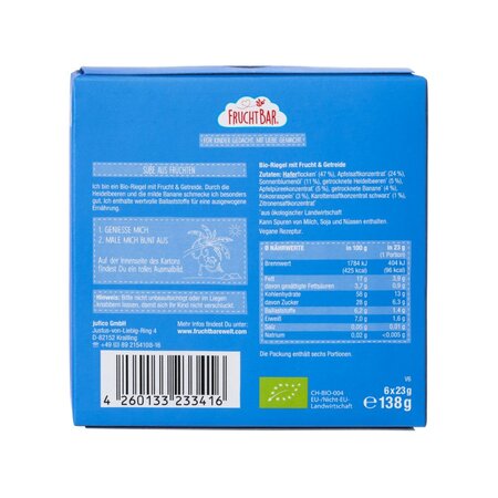 Gustare Bio din ovaz, afine si banane, +12 luni, 6x23 g, Frucht Bar 655065