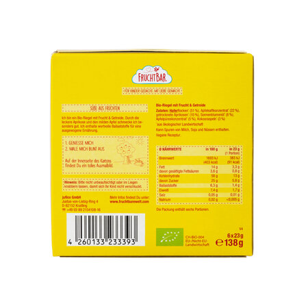 Gustare Bio din ovaz, caise si mere, +12 luni, 6x23 g, Frucht Bar 655120